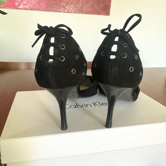 Calvin Klein corset inspired stilettos with grommet detail. Black size 9 suede. - Picture 3 of 4